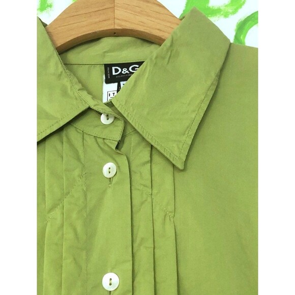 Y2K D & G. DOLCE & GABBANA. Green Tuxedo Blouse. Extra Large. AS IS. STAINED - Picture 2 of 10
